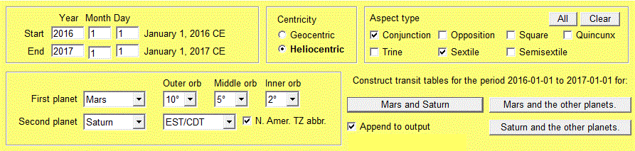 Input to program 'Transits for Astro-Trading'